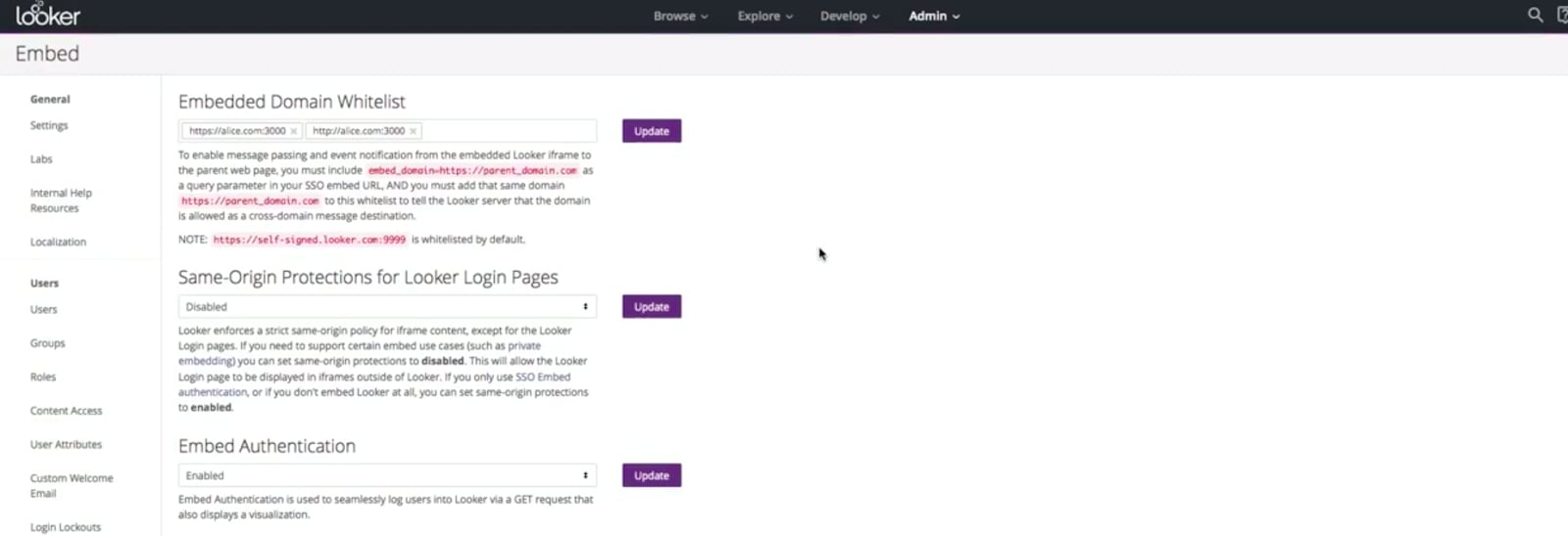 Looker Embedded Domain Whitelist